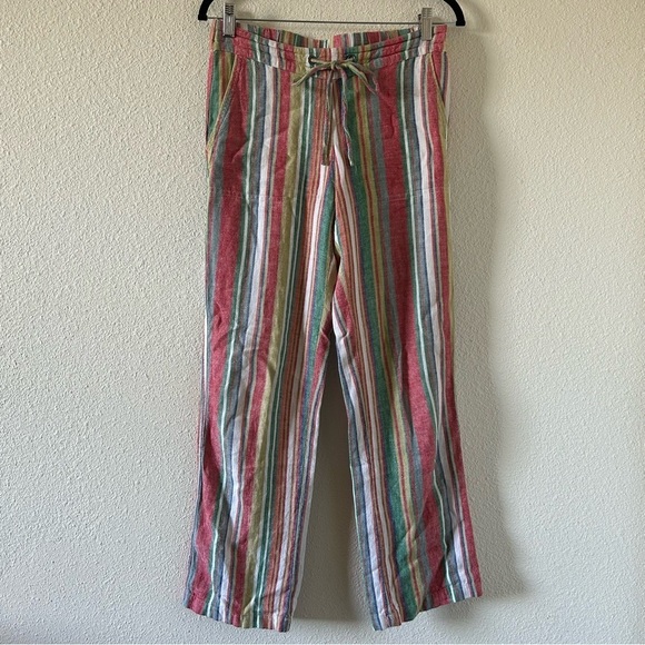 For Cynthia Linen Blend Pants Small Multicolored Vacation Cruise Beach Resort - Picture 1 of 12